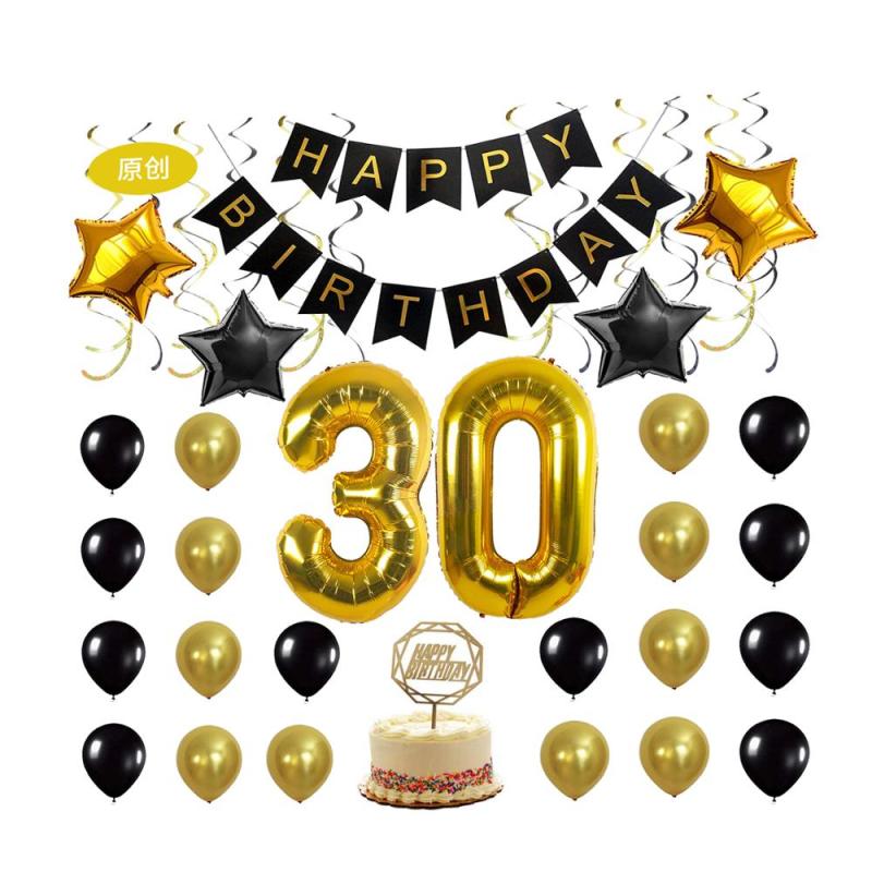 Black gold balloons helium foil banner 30th birthday party decorations Black gold balloons helium foil banner 30th birthday party decorations