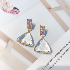 Fashion Women Jewelry Super Flash Diamond Geometric Triangle Crystal Earrings