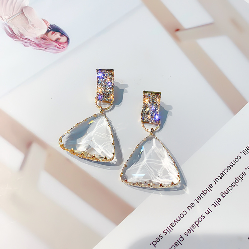 Fashion Women Jewelry Super Flash Diamond Geometric Triangle Crystal Earrings