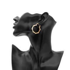 Wholesale copper polygon hoop plating 18k gold fashion women bamboo earrings