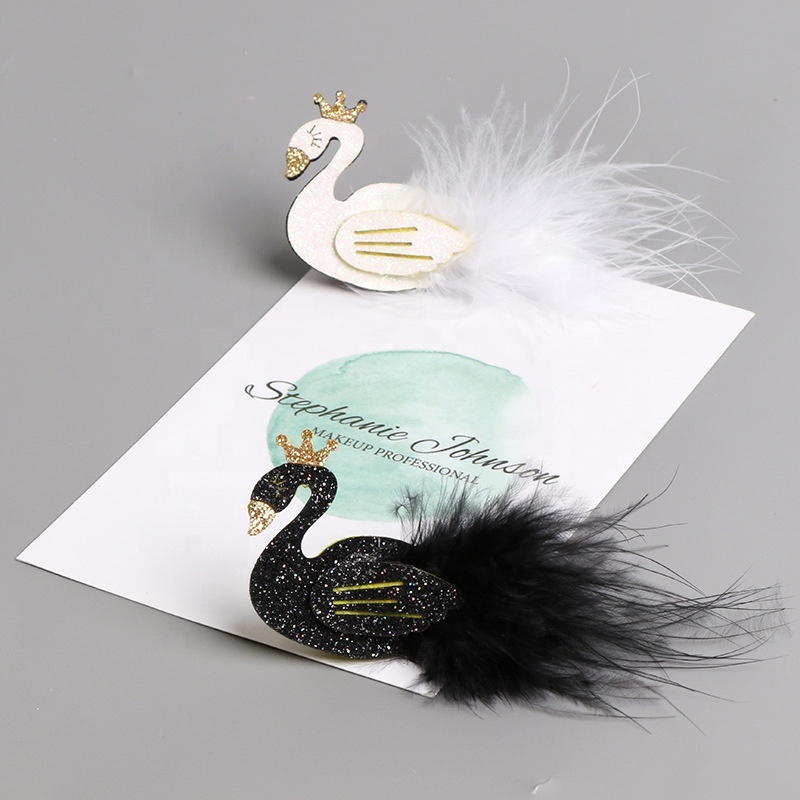 Wholesale princess temperament fashion two colors lovely swan children hairgrip with feather Wholesale princess temperament fashion two colors lovely swan children hairgrip with feather