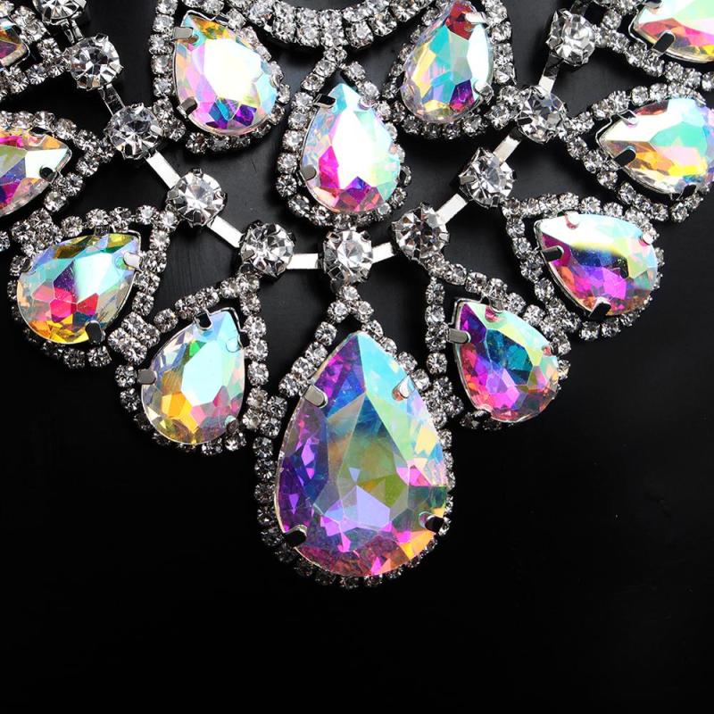 Luxury Colorful Crystal Beads Row Wide Fashion Accessories Statement Women Wedding Bride Accessory Pendant Necklace Luxury Colorful Crystal Beads Row Wide Fashion Accessories Statement Women Wedding Bride Accessory Pendant Necklace