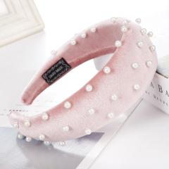 2020 amazon ins designer thick sponge velvet wide pearl hairbands headbands for women girls