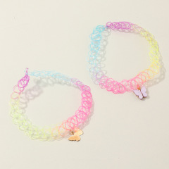 New fashion custom women jewelry rainbow colors butterfly choker necklace