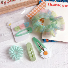 ins hot parent-child daisy plaid girls kids hair accessories with hair tie and hair clip