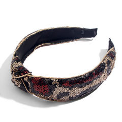 New High Quality Women Hair Accessories hair band elastic Leopard Sequins Cross Knot Headband