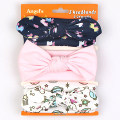 3pcs wholesale girl bow plain elastic polyester hair band headbands set