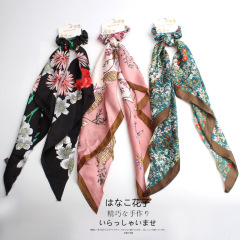 Popular hot sale long scarf print ribbon women girls bowknot Hair Scrunchies