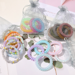 Ins hot new style elastic candy color wire line telephone cord hair tie for girls