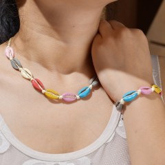 Customized wholesale zircon jewelry colorful sea shell women necklace sets and bracelet