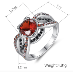 Fashion glow silver retro red ruby diamond stone engagement gemstone ring