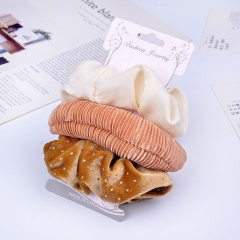 Amazon new fashion knitted pink  elastic hair band solid color girls hair scrunchies set