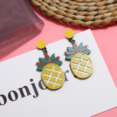 Fashion women fruit earring yellow pineapple acrylic dangle drop earrings Fashion women fruit earring yellow pineapple acrylic dangle drop earrings