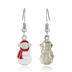 2019 new fashion rhinestone paint women white snowman hook christmas earrings