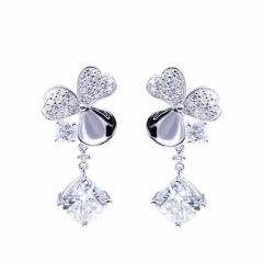 New design jewelry  luxury four-leaf clover black moissanite diamond drop earrings