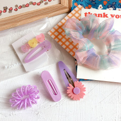 ins hot parent-child daisy plaid girls kids hair accessories with hair tie and hair clip