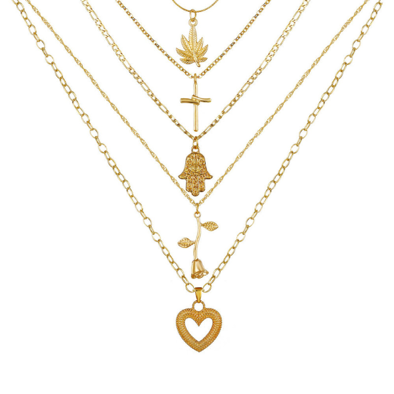 wholesale wish Amazon ins fashion gold rose heart chain choker multi-layer necklace for women lady girls