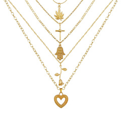 wholesale wish Amazon ins fashion gold rose heart chain choker multi-layer necklace for women lady girls