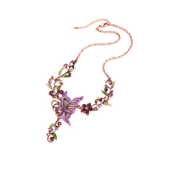 Wholesale women gift jewelry vintage artificial roses purple pearl flower necklace