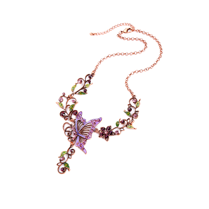 Wholesale women gift jewelry vintage artificial roses purple pearl flower necklace Wholesale women gift jewelry vintage artificial roses purple pearl flower necklace