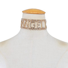 Fashion Punk Exaggeration Super Flash Night Club Rhinestone Letter HONEY Choker Necklace For Women