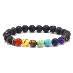 Colorful Natural Stone Yoga Valconic Healing Energy Lava Stone 7 Chakra Diffuser Beaded Bracelet