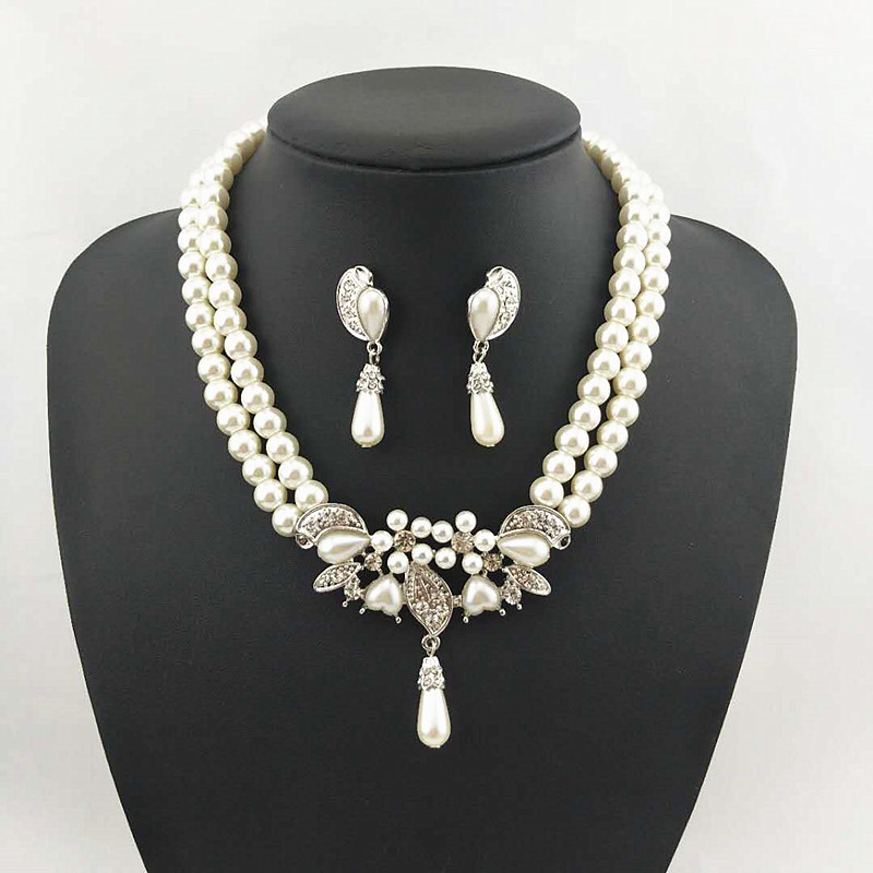 Rhinestone crystal Party korea Necklace Earrings Bridal Wedding pearl Jewelry Set Rhinestone crystal Party korea Necklace Earrings Bridal Wedding pearl Jewelry Set