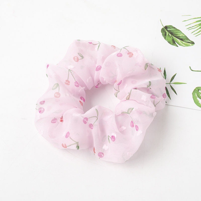 Wholesale summer popular ins girl cute ladies cherry printed chiffon scrunchies