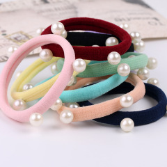 Bulk wholesale Korean girls women pearl seamless rubber elastic hair ties