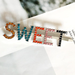 2020 Ins amazon bling women bobby color crystal sweet LOVE letter hair clip barrette hairpin with word