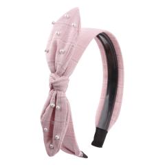 handmade trendy kid girls hair accessories pearls fabric bow headbands