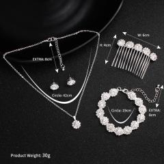 Handmade Zircon silver comb necklace bridal headpiece wedding bridal jewelry sets
