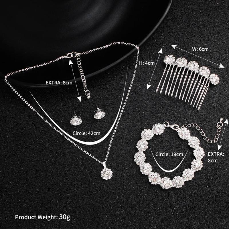 Handmade Zircon silver comb necklace bridal headpiece wedding bridal jewelry sets Handmade Zircon silver comb necklace bridal headpiece wedding bridal jewelry sets