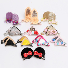 wholesale custom ins korean autumn winter glitter girls baby kids animal cat rabbit ear children's hair clips