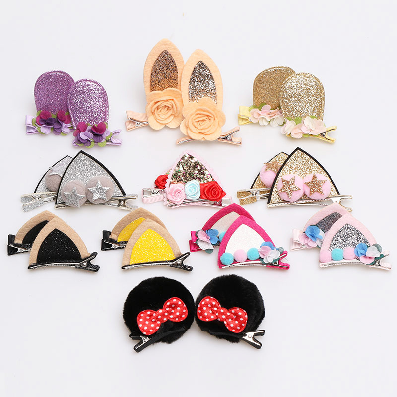 wholesale custom ins korean autumn winter glitter girls baby kids animal cat rabbit ear children's hair clips wholesale custom ins korean autumn winter glitter girls baby kids animal cat rabbit ear children's hair clips