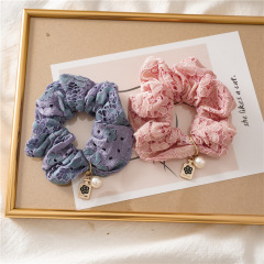 High quality Professional pearl lace fabric fashion girls hair scrunchies for ponytail holder