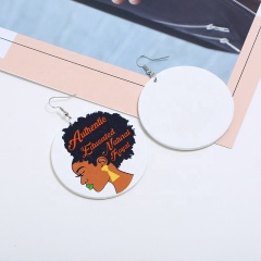 2020 new arrival african human head exaggerated geometric pattern large round shaped wooden earrings