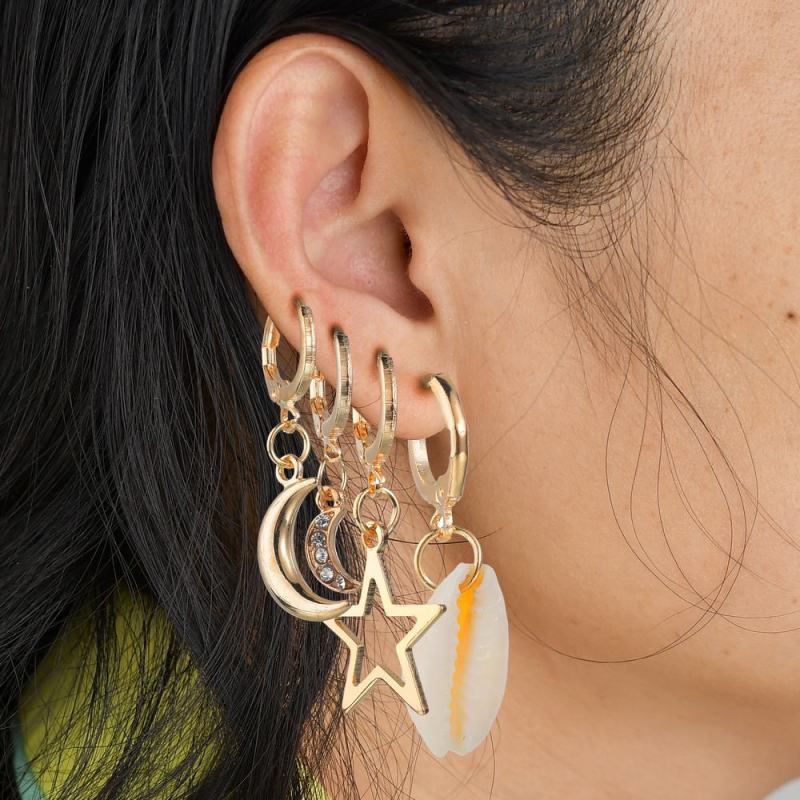 2019 Art deco fashion jewelry for women gold moon star conch sea shell earrings 2019 Art deco fashion jewelry for women gold moon star conch sea shell earrings
