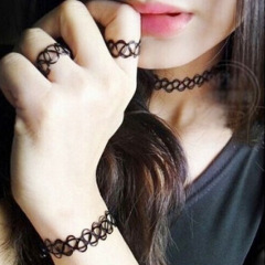 Punk style retro personality women's black hollow out weave Choker for Women