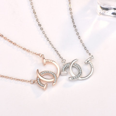 women wish korean vermeil charm G letter zircon necklace gold chain plated 925 silver choker