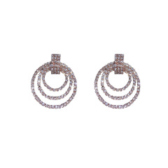 Fashion Exaggerated Geometric Three Circle Crystal Earrings for Beautiful Girls