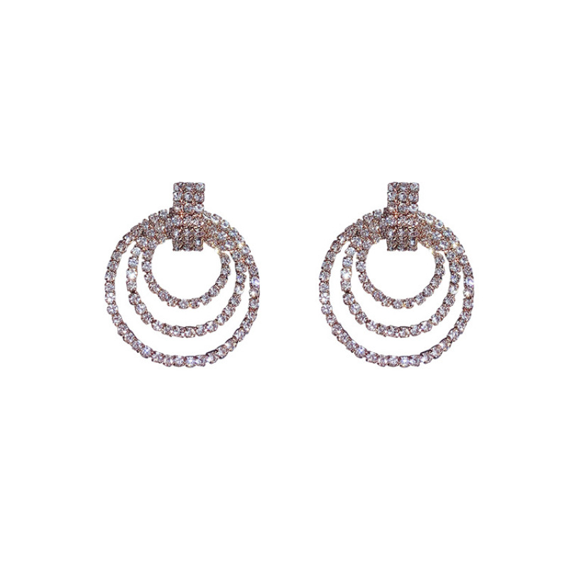 Fashion Exaggerated Geometric Three Circle Crystal Earrings for Beautiful Girls Fashion Exaggerated Geometric Three Circle Crystal Earrings for Beautiful Girls