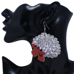 2020 custom fashion printing night club beauty head drop africa afro wooden earring wood jewelry for women