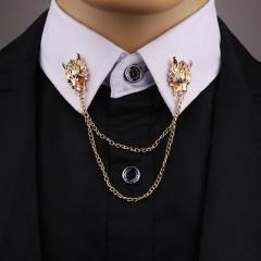 Wholesale custom high quantity lapel pin collar pin shirt golden metal brooch stud tassel tiger brooches for men