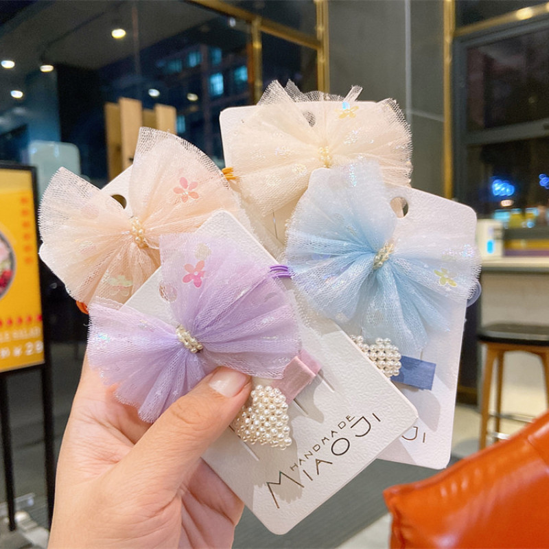 Cute 2pcs/set yarn bow love pearls girls kids hair accessories with hair tie and hair clip Cute 2pcs/set yarn bow love pearls girls kids hair accessories with hair tie and hair clip