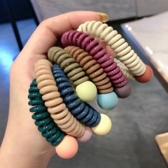 custom ins eco-friendly girl korean beads scrunchy elastic telephone cord spiraled hair ties for women