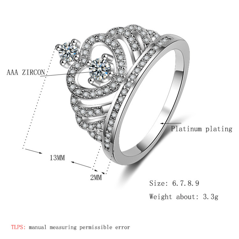Rose Gold Plated Crown Crystal Bridal Engagement Ring  Moissanite Diamond Ring