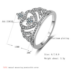 Rose Gold Plated Crown Crystal Bridal Engagement Ring Moissanite Diamond Ring