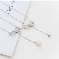 Korean fashion valentine's day christmas gift jewelry 925 silver women pearl necklace long