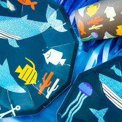 Bule Disposable Tableware supplies boy Kids whale sea animal party cutlery paper plates